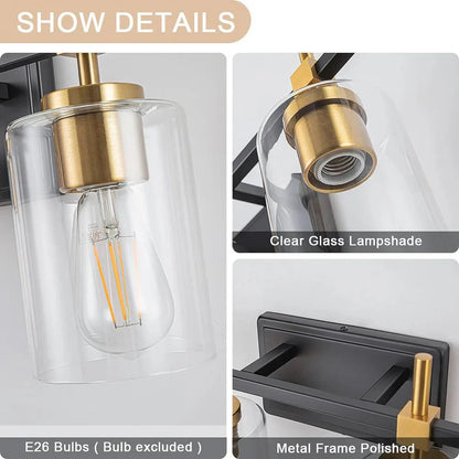 Jasper Black & Gold Clear Glass 4-Light Bathroom Vanity Light
