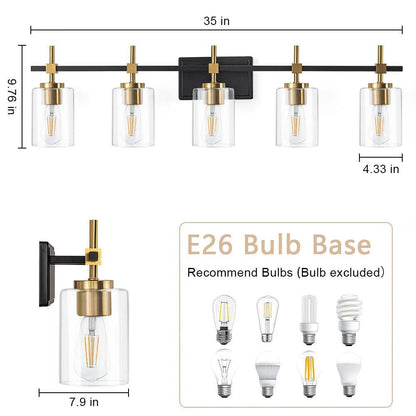 Jasper Modern Clear Glass 5-Light Bathroom Vanity Light