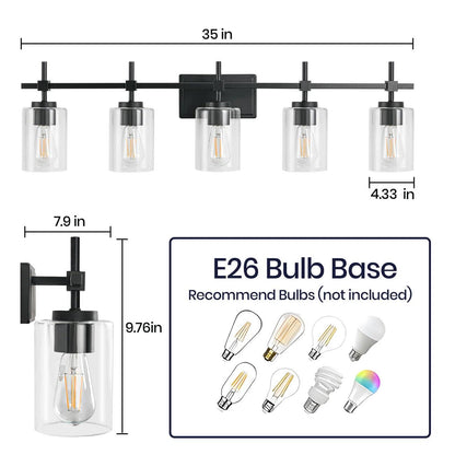 Jasper Modern Brushed Nickel & Black Clear Glass 5-Light Bathroom Linear Vanity Light