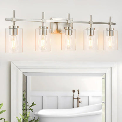 Jasper Modern Brushed Nickel & Black Clear Glass 5-Light Bathroom Linear Vanity Light