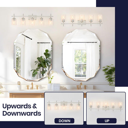 Jasper Modern Brushed Nickel & Black Clear Glass 5-Light Bathroom Linear Vanity Light