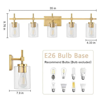 Jasper Modern Clear Glass 5-Light Bathroom Vanity Light