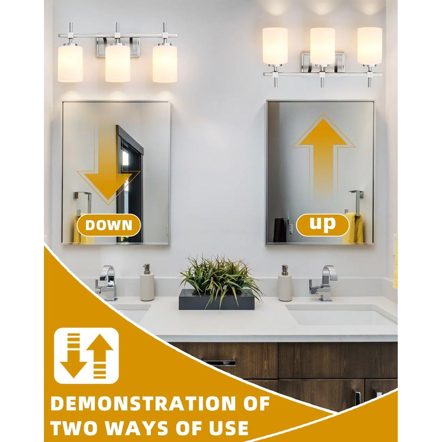 Jasper Gold Modern Frosted Glass 3-Light Bathroom Vanity Light