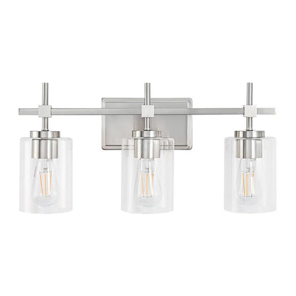 Jasper 3-Light Modern Clear Glass Bathroom Vanity Light, Black & Nickel