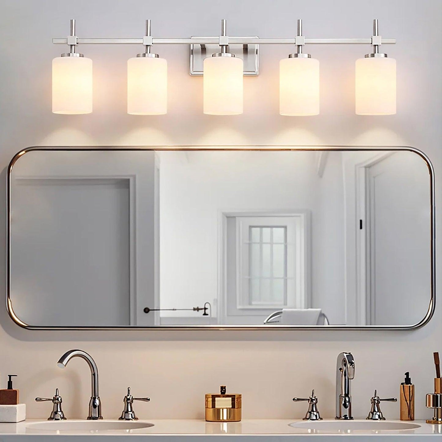 Jasper Modern Frosted Glass 5-Light Bathroom Linear Vanity Light