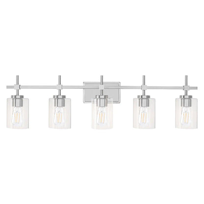 Jasper Modern Brushed Nickel & Black Clear Glass 5-Light Bathroom Linear Vanity Light