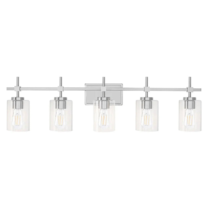 Jasper Modern Brushed Nickel & Black Clear Glass 5-Light Bathroom Linear Vanity Light