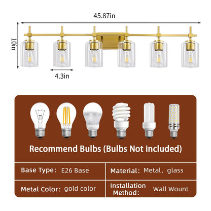 Jasper Modern Clear Glass 6-Light Bathroom Vanity Light