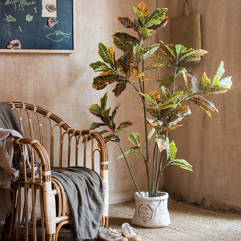 Large Leaf Artificial Croton Tree In Pot, view 2