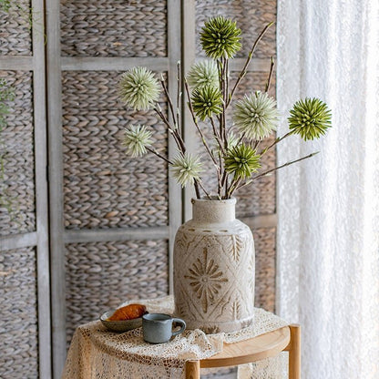 Round Ball Flower on Twig Stem in Green