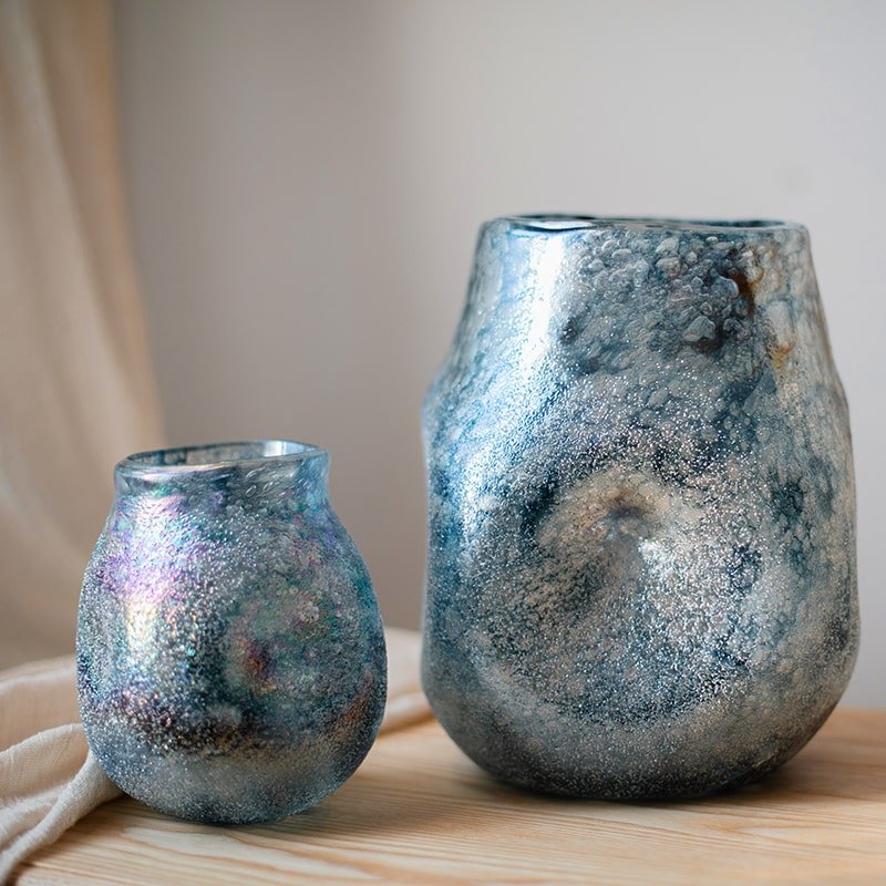 Blue Bubble Hand Blown Glass Vase, view 2