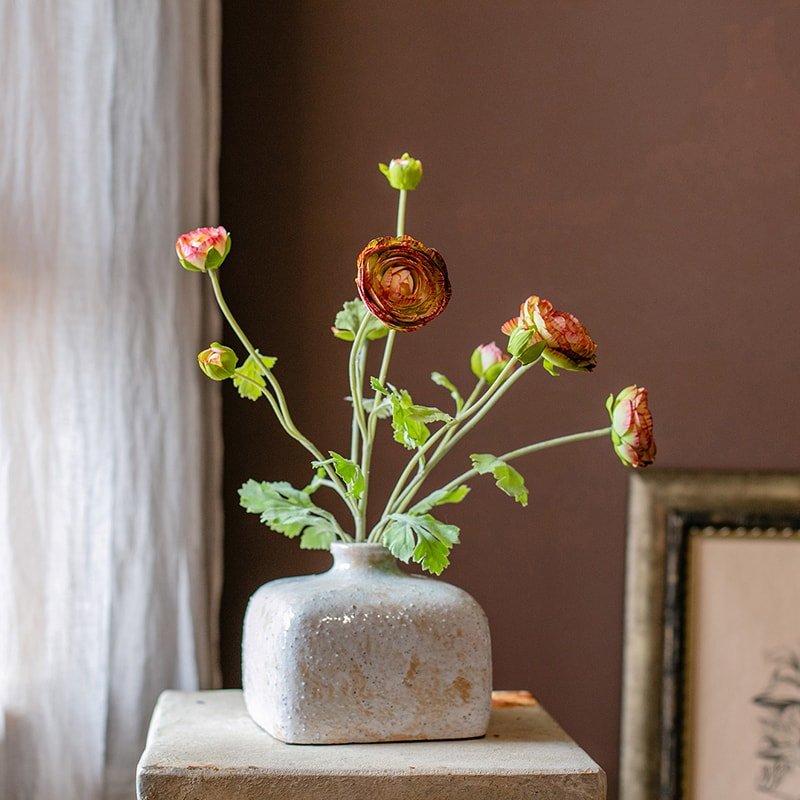 Faux Silk Artificial Buttercup Flower Bundle in Orange 21" Tall, view 2
