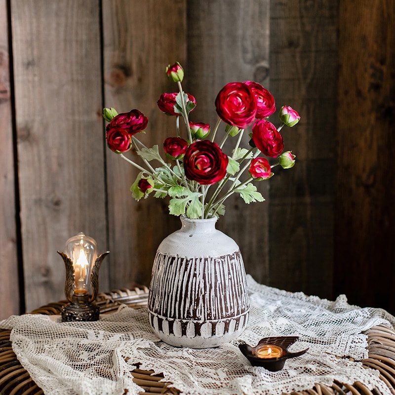Faux Silk Artificial Buttercup Flower Bundle in Red Burgundy 21" Tall, view 2