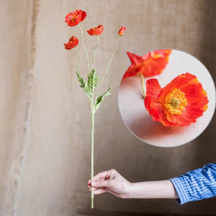 Silk Common Poppy Flower Stem 22" Tall