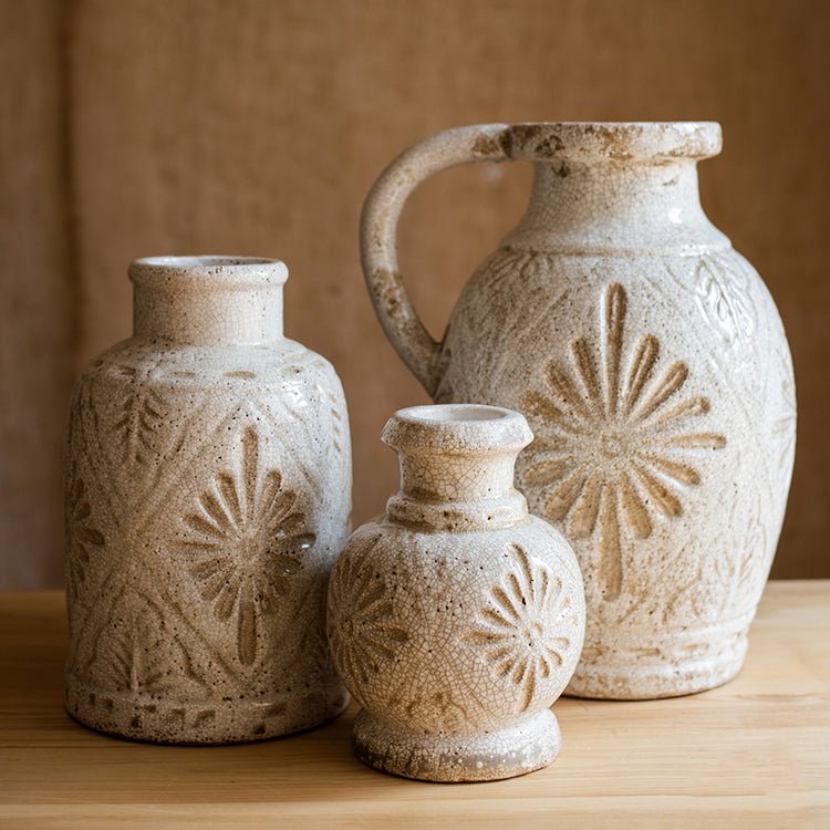 Carved Floral Vase in White, view 2