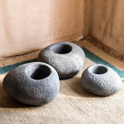 Japanese Zen Style Gray Stone Flowerpot