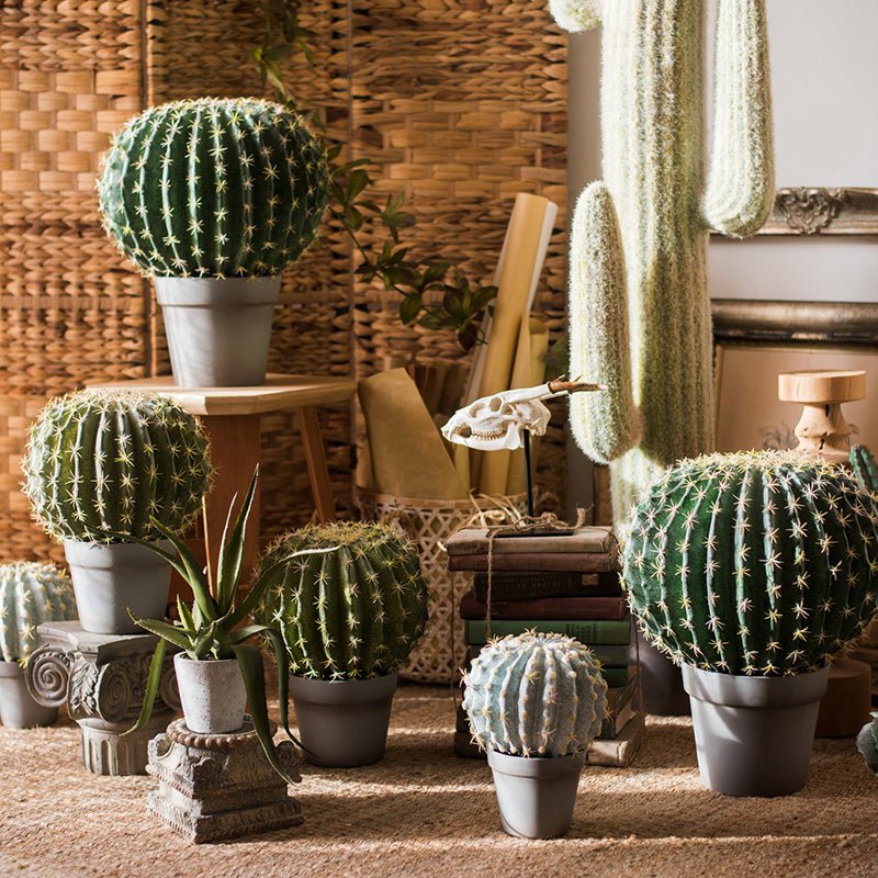 Artificial Faux Cactus Ball In Pot, view 2