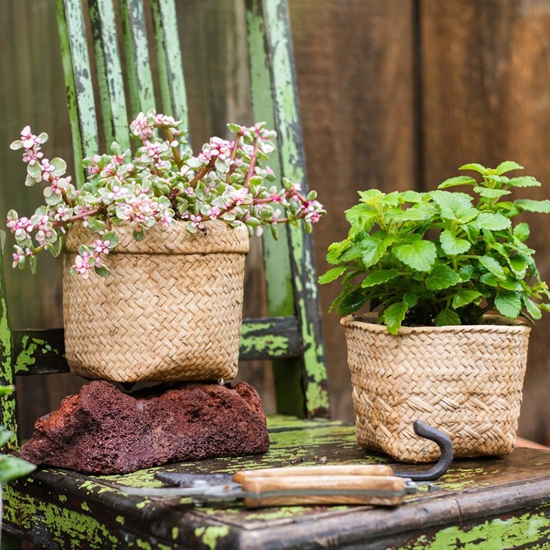 Straw Basket Style Concrete Planter, view 2