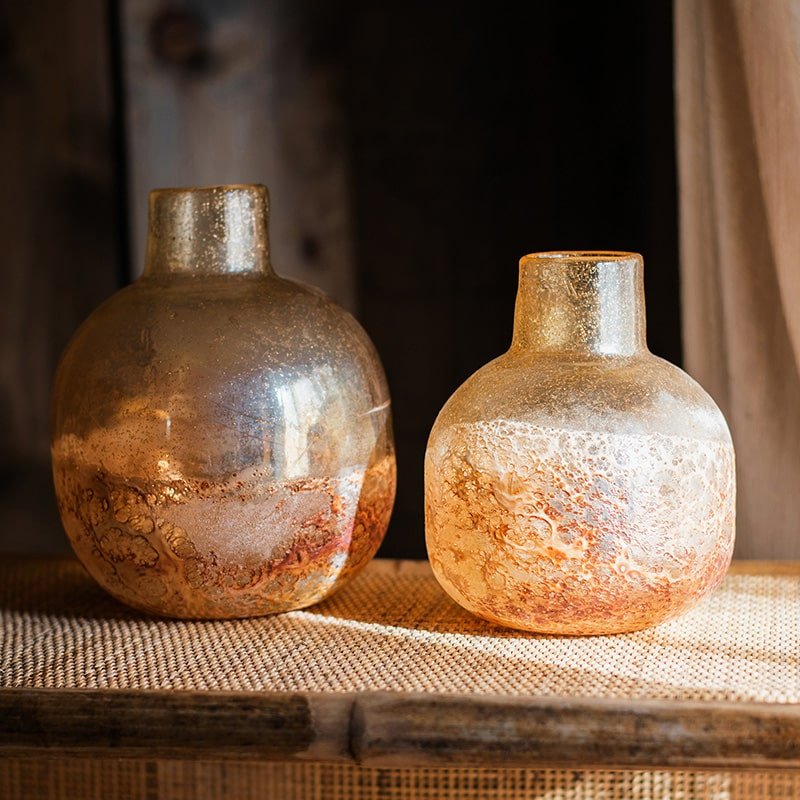 Hand Blown Bubble Glass Bud Vase Amber, view 2