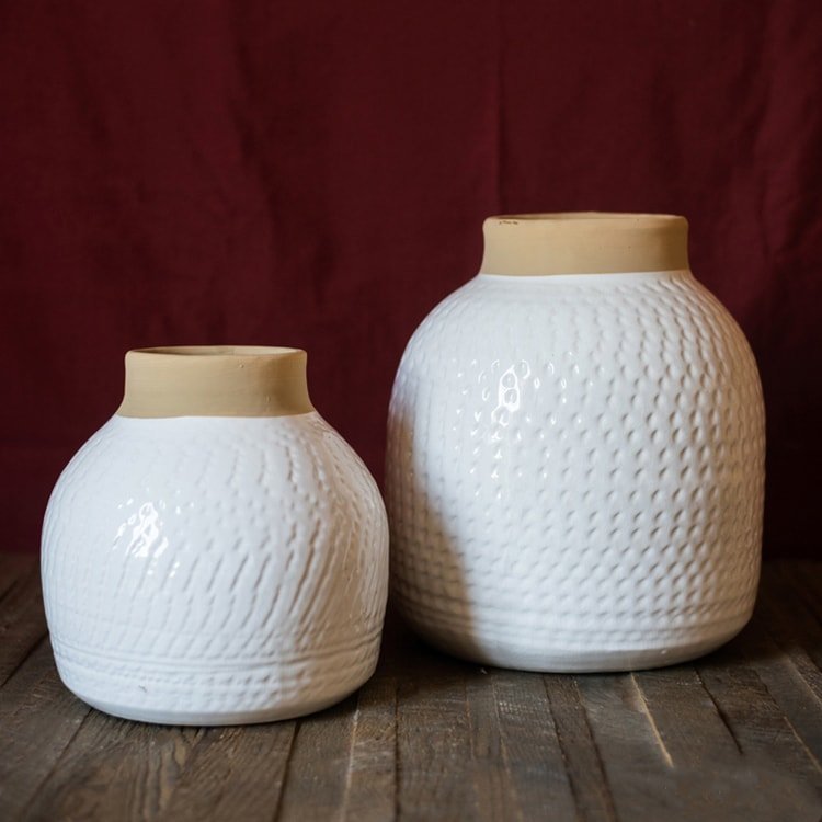 White Flower Vase Glazed Ceramic Vase, view 2