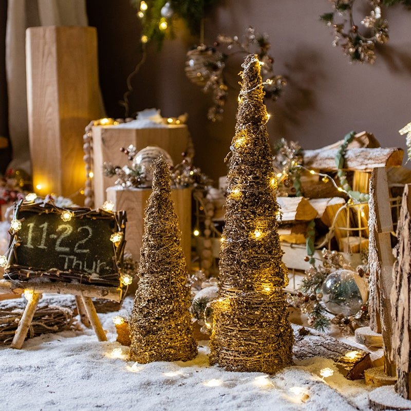 Christmas Rattan Cone Tree in Gold, view 2