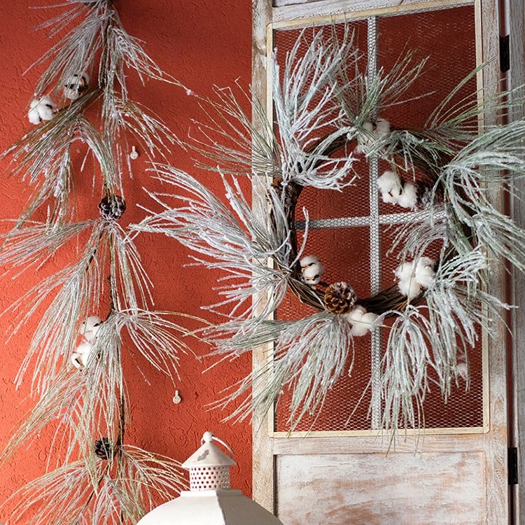 Christmas Faux Snow Pine Needle Wreath or Vine, view 2