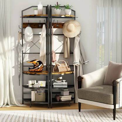Industrial Metal/Wood Corner Hall Tree Shoe Storage Bench Coat Rack
