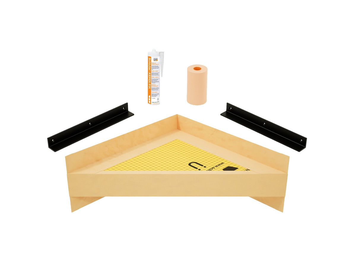 The Original Floating Corner Shower Bench Kit™ with Orange Waterproof Board