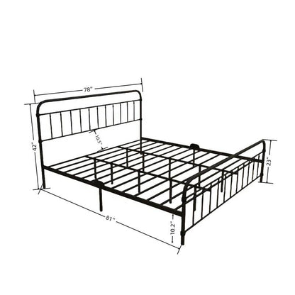 King size Black Metal Platform Bed Frame with Rounded Headboard Footboard