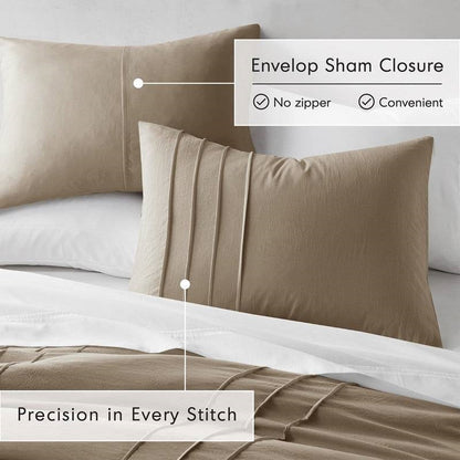 King size Microfiber Pleated Soft Lightweight Comforter Set Tan Khaki Taupe