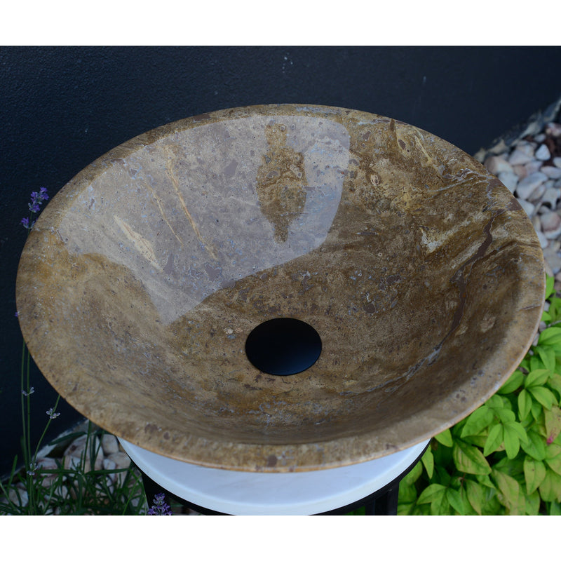 Noce Brown Travertine Vessel Sink - Handcrafted Carved Round
