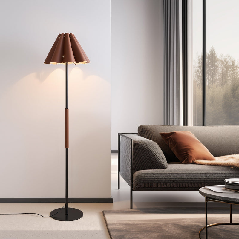 Floor Lamp with Leather Lampshade