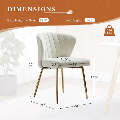 Ivory White Velvet Upholstered Wingback Accent Side Chair with Gold Metal Legs
