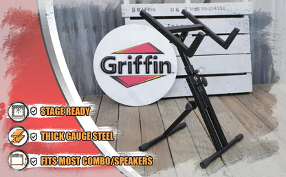 Guitar Combo Amplifier Stand by GRIFFIN - PA Speaker Karaoke Monitor Holder - Low Profile Pro-Audio Amp Tilt Back Mount Stand for Speaker Cabinet