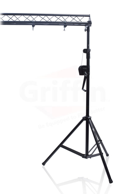 GRIFFIN - Crank Up Triangle Light Truss System - DJ Booth Trussing Stand Kit for Light Cans & Speakers - Pro Audio Lighting Stage Platform Package