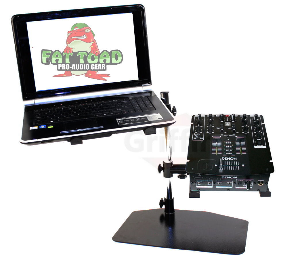 Double DJ Laptop Stand by FAT TOAD | 2 Tier PC Table Holder | Portable Computer Clamp Equipment Rack with Support Mounts for Music Studio Mixers, Controllers, Monitors, & Disc Jockey Booth Gear