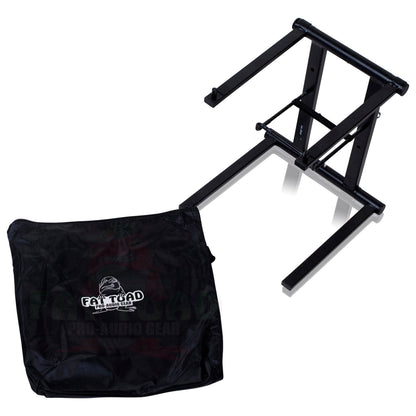 Folding DJ Laptop Stand with Sub-tray Shelf by FAT TOAD - Pro Audio Computer Table Top Rack Stand Mount for iPads, Mixer Controller & Tablets PC Gear