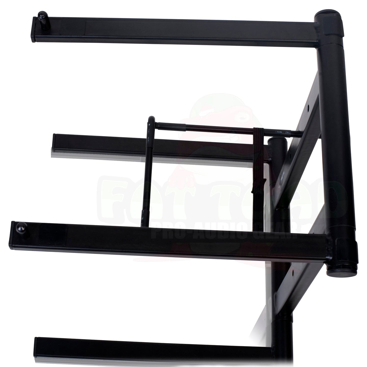 Folding DJ Laptop Stand with Sub-tray Shelf by FAT TOAD | Pro Audio Computer Table Top Rack Stand Mount for iPads, Mixer Controller & Tablets | Portable PC Gear Clamp Holder | Stage Booth, Home Office