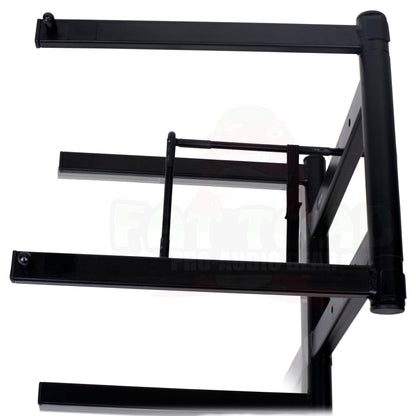 Folding DJ Laptop Stand with Sub-tray Shelf by FAT TOAD | Pro Audio Computer Table Top Rack Stand Mount for iPads, Mixer Controller & Tablets | Portable PC Gear Clamp Holder | Stage Booth, Home Office
