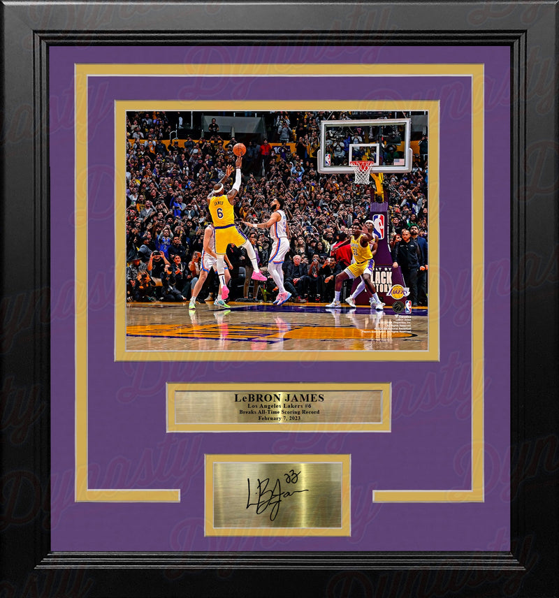 LeBron James Breaks the All-Time Scoring Record LA Lakers 8x10 Framed Photo with Engraved Autograph