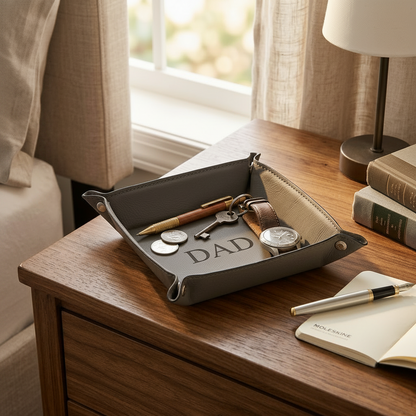 Leatherette Snap Tray, Grey 5"