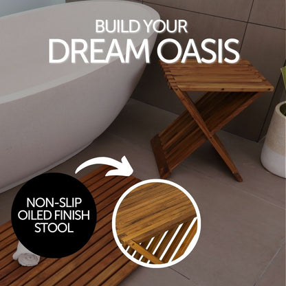 Winchester Teak Shower and Bath Folding Stool with Horizontal Slats