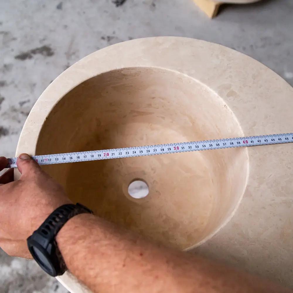 Handcrafted Beige Travertine Round 18 Inch Natural Stone Bathroom Sink
