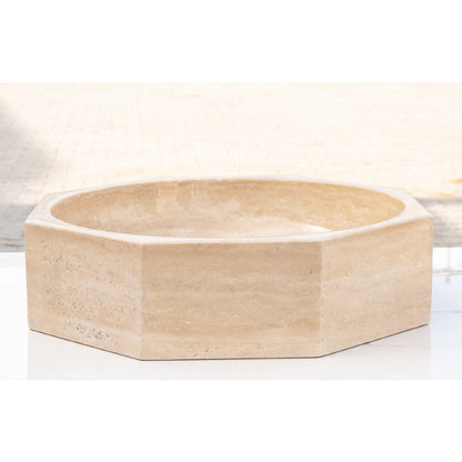 Light Beige Travertine Octagon Vessel Sink Bowl Polished (D)16" (H)5"