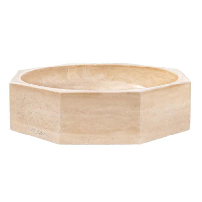 Octagon Polished Beige Travertine Natural Stone Vessel Bathroom Sink 16 Inch