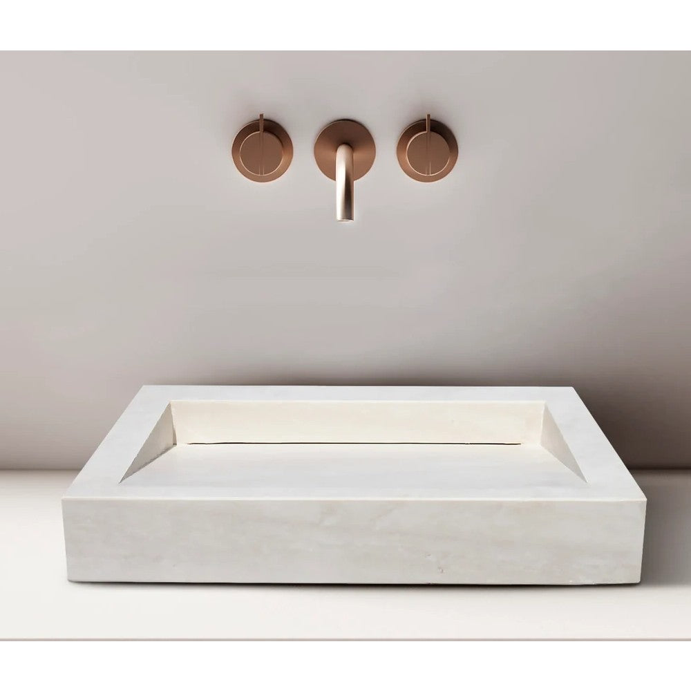 Limestone Rectangular Hidden Drain Vessel Sink - Honed 18x21