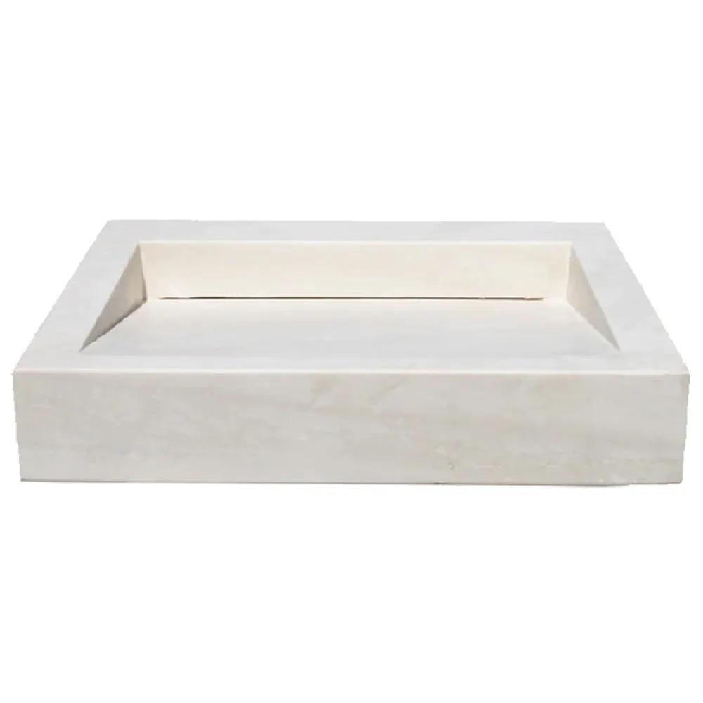 White Limestone Rectangular Hidden Drain Vessel Sink 18x21 Honed Finish