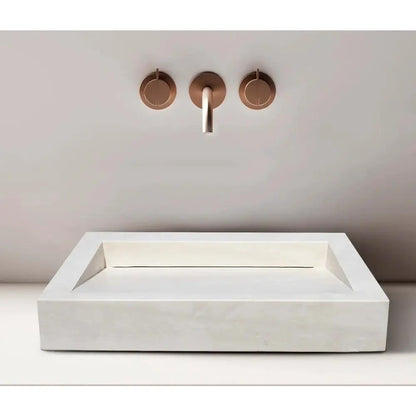 White Limestone Rectangular Hidden Drain Vessel Sink 18x21 Honed Finish