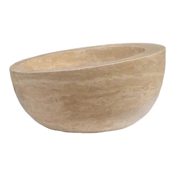 Light Beige Travertine Sloped Bathroom Vessel Sink 16 Inch Diameter Honed