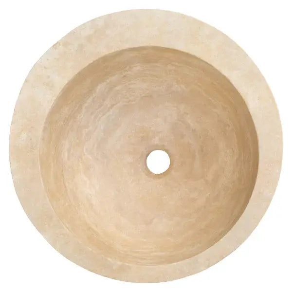 Light Beige Travertine Sloped Bathroom Vessel Sink 16 Inch Diameter Honed